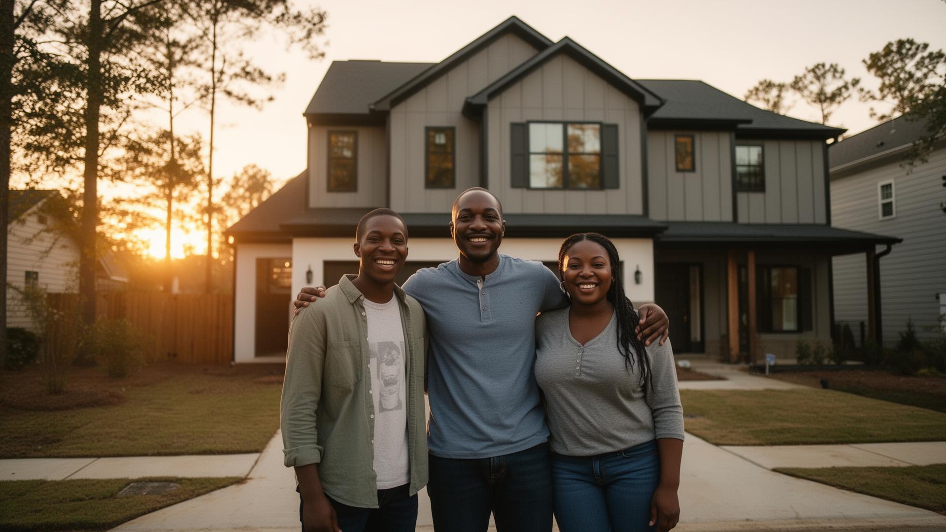 Black family in front of newly purchased Westside home