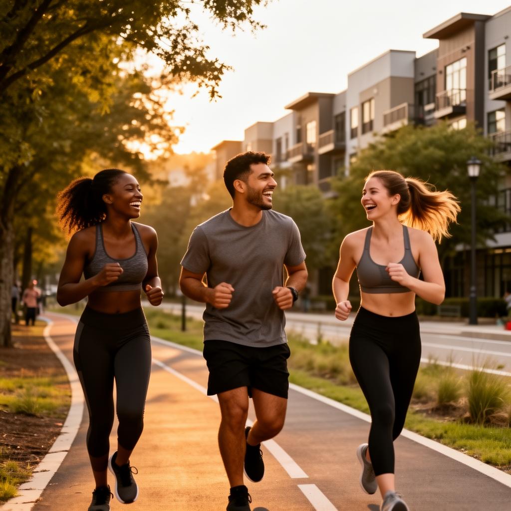 Diverse friends jogging on the BeltLine Westside Trail